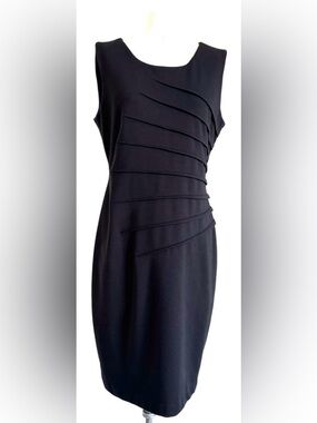 Calvin Klein Black Sleeveless Sheath Dress with Layered Bodice NWT!